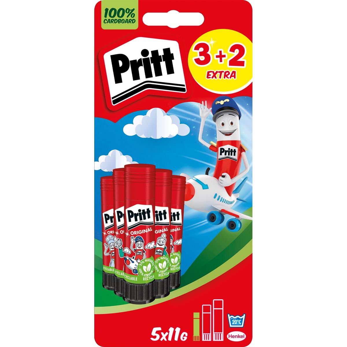 Pritt - Original Klebestift, 11 g, 3 + 2 gratis, im Blister