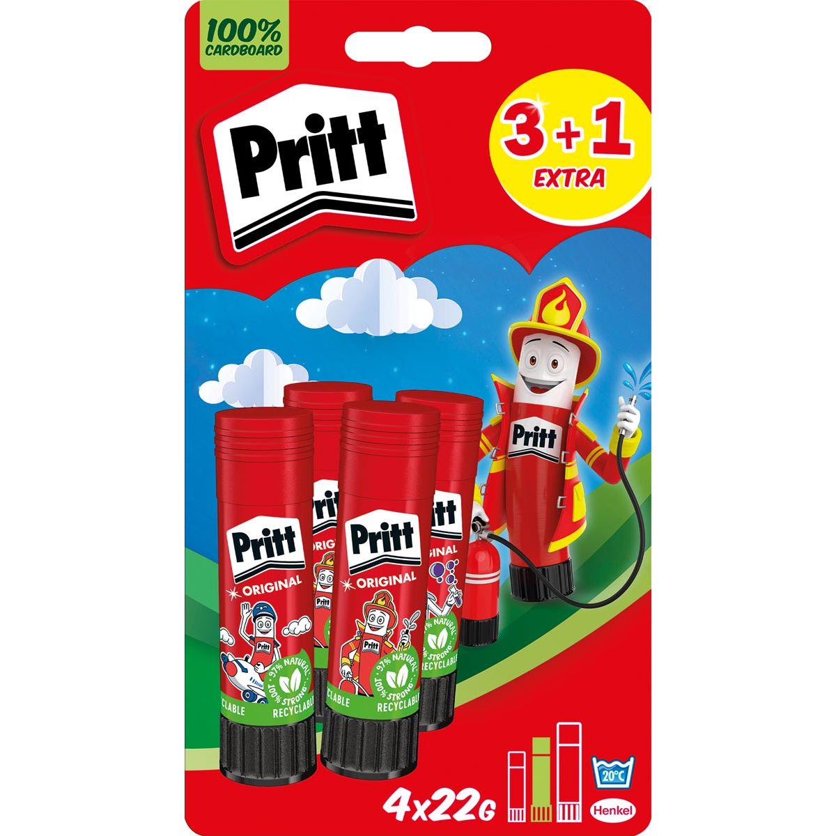 Pritt - Stick adesivo originale, 22 g, 3+1 omaggio, su blister