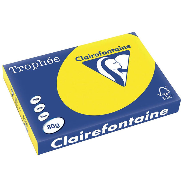 Clairefontaine - Trophée tel, papel de color, A3, 80 g, 500 hojas, amarillo fluorescente