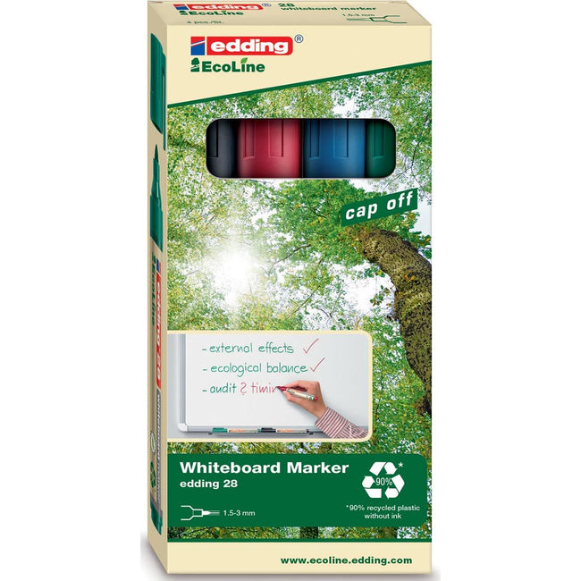 Edding -  Whiteboardmarker Ecoline e-28 etui van 4 stuks in geassorteerde kleuren