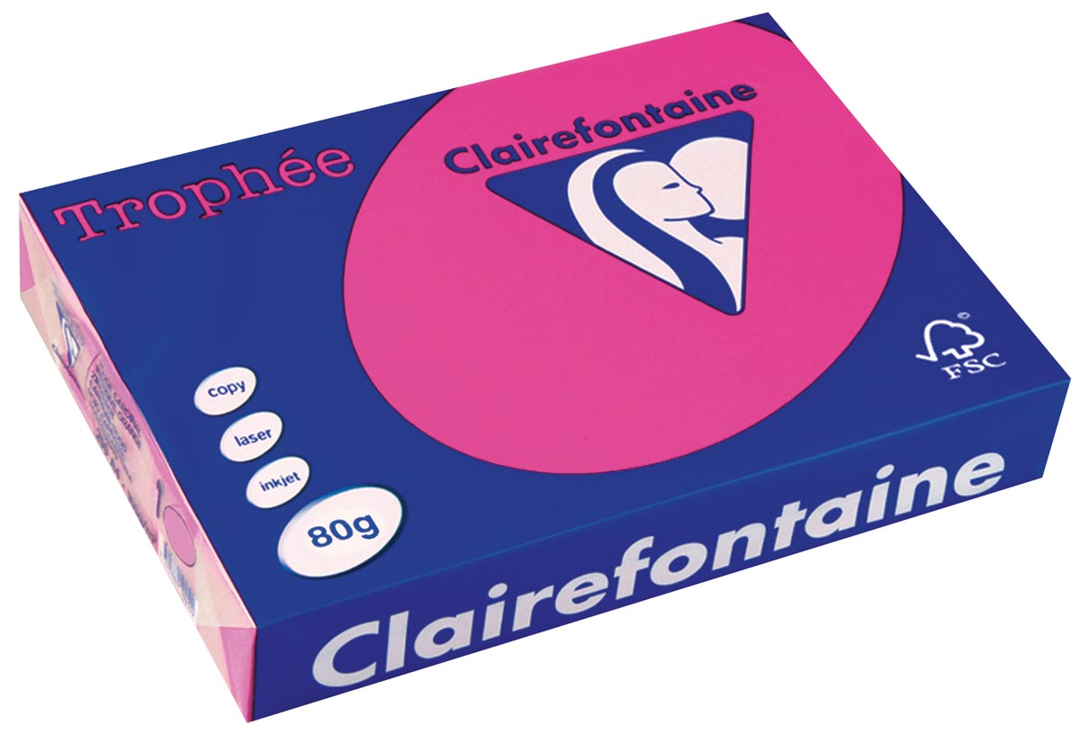 Clairefontaine - Trophée Intens, papier coloré, A4, 80 g, 500 feuilles, rose fluo