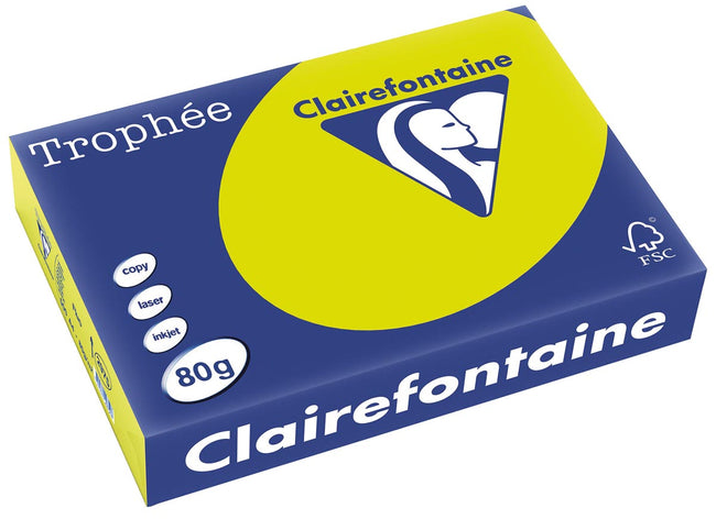 Clairefontaine - Trophée Intens, gekleurd papier, A4, 80 g, 500 vel, fluo groen