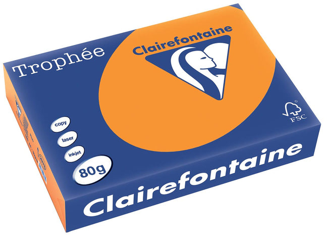 Clairefontaine - Intentes trophées, papier coloré, A4, 80 g, 500 feuilles, Fluo Orange