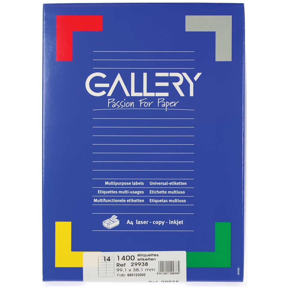 Gallery - Gallery witte etiketten ft 99,1 x 38,1 mm (b x h), ronde hoeken, doos van 1.400 etiketten