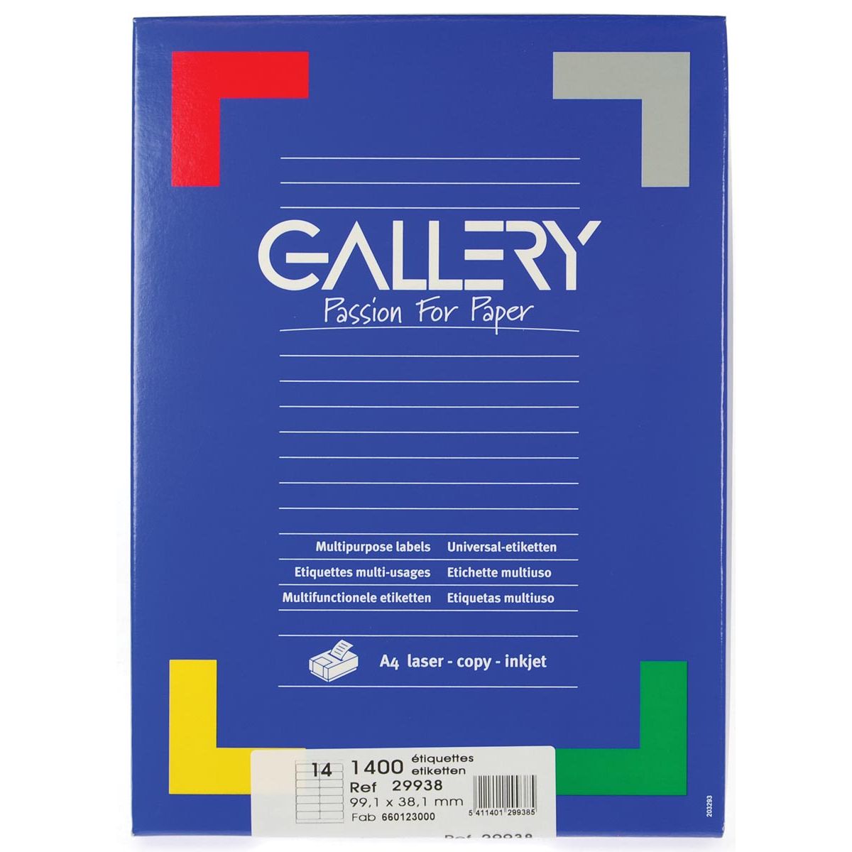 Gallery - white labels ft 99.1 x 38.1 mm (w x h), round corners, box of 1,400 labels