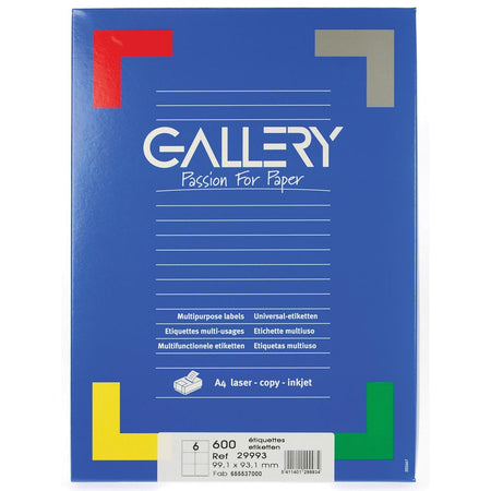 Galería: etiquetas blancas pies 99,1 x 93,1 mm (ancho x alto), esquinas redondeadas, caja de 600 etiquetas