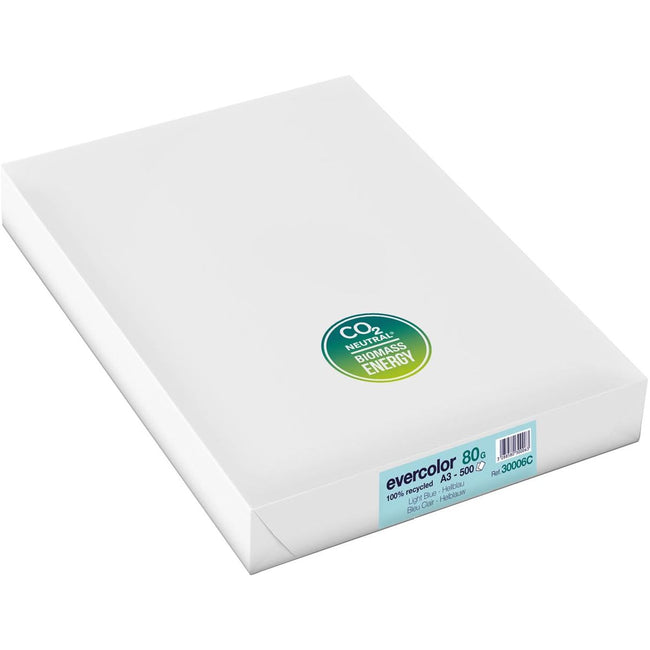 Clairefontaine - Evercolor Colored Recycling Paper, A3, 80 g, 500 Blätter, Helblauw