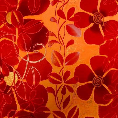 Klika - Cadeaupapier - Geschenkpapier - Big red flowers with gold 30 cm