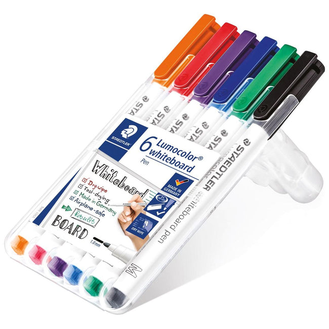 Staedtler - whiteboard pen Lumocolor Pen, opstelbare box met 6 stuks in geassorteerde kleuren