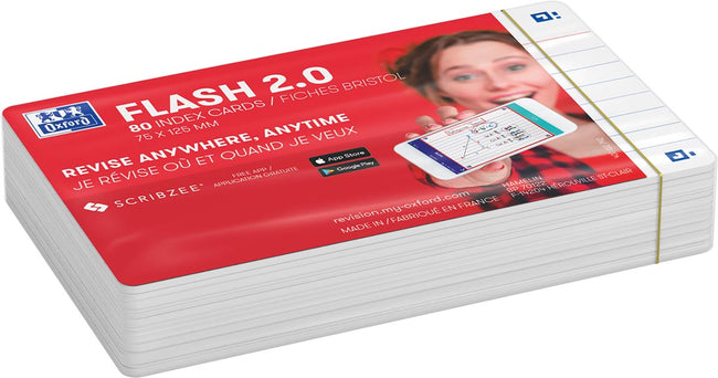 Oxford -  Flash 2.0 flashcard terkit, gelijnd, A7, wit, pak van 80 vel (afbeelding 2)