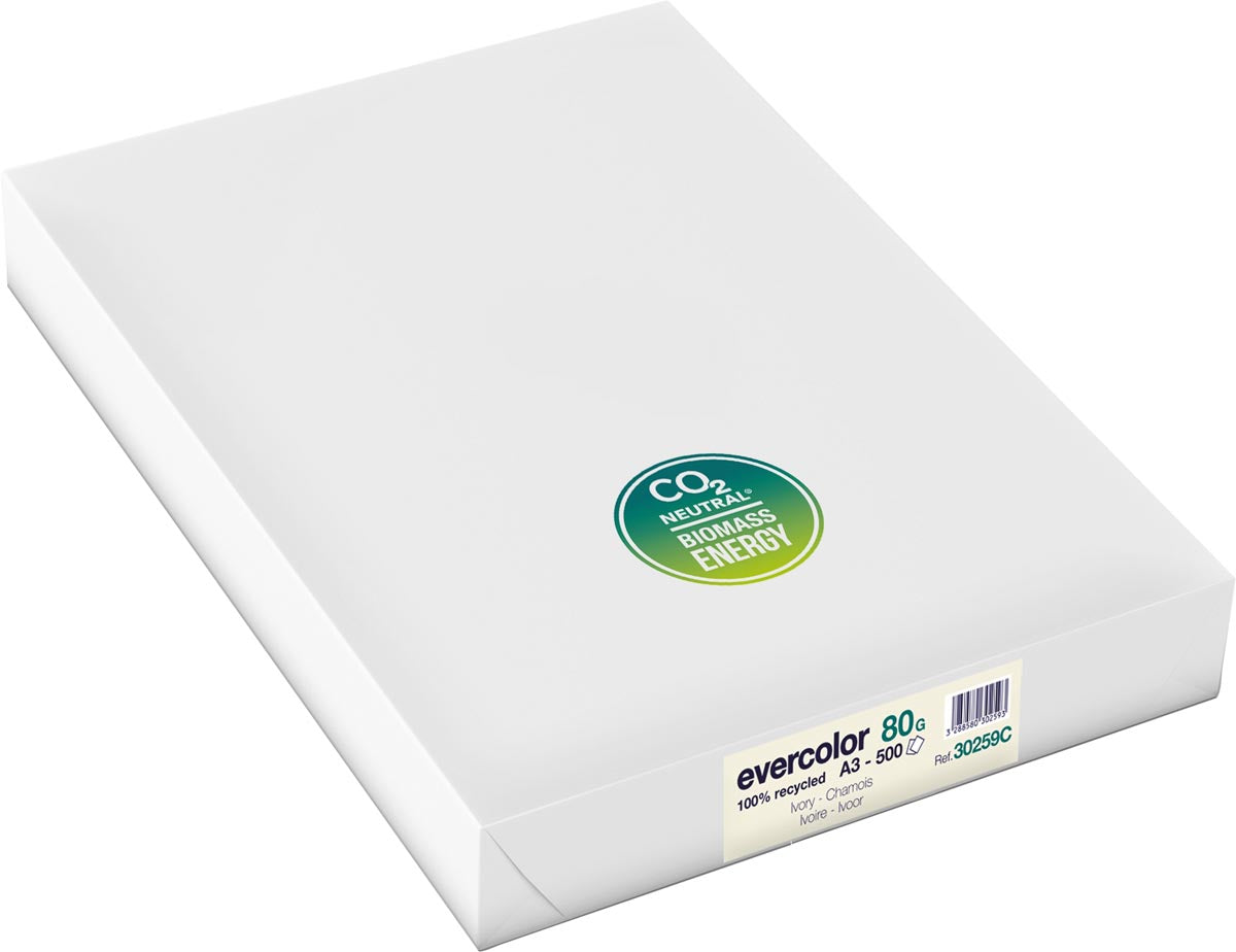 Clairefontaine – Evercolor farbiges Recyclingpapier, A3, 80 g, 500 Blatt, Elfenbein