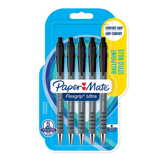 Paper Mate -  Balpen  flexgrip ultra m zwart 5 stuks