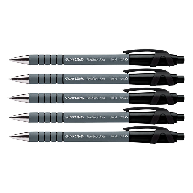 Paper Mate -  Balpen  flexgrip ultra m zwart 5 stuks