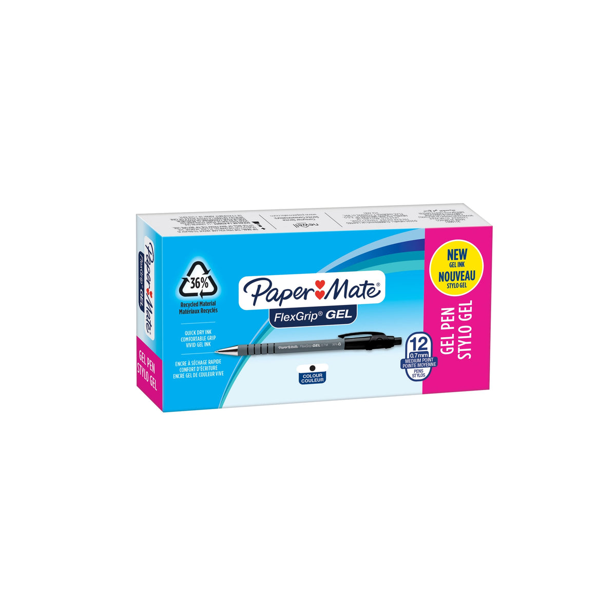 Paper Mate -  Gelschrijver papermate flexgrip m zwart | 12 stuks