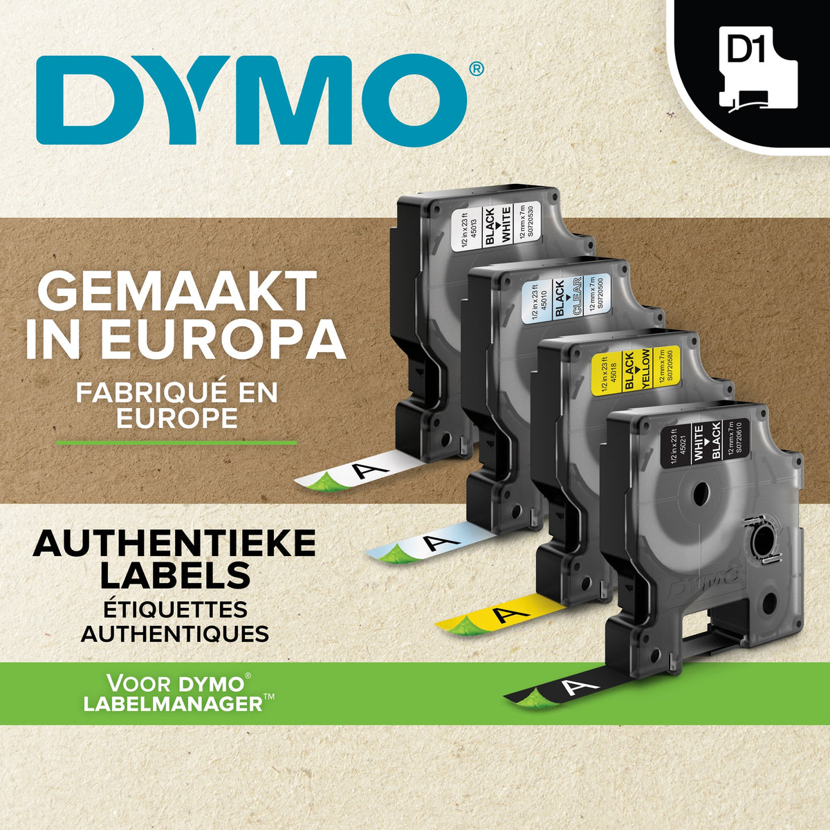Dymo -  Labele  labelmanager d1 12mm zwart 20st