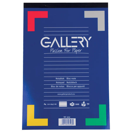 Gallery - blocco note, formato A4, a righe, blocco da 100 fogli