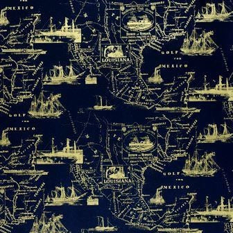 Klika - Cadeaupapier - Geschenkpapier - Gold sea chart on mat navy 30 cm