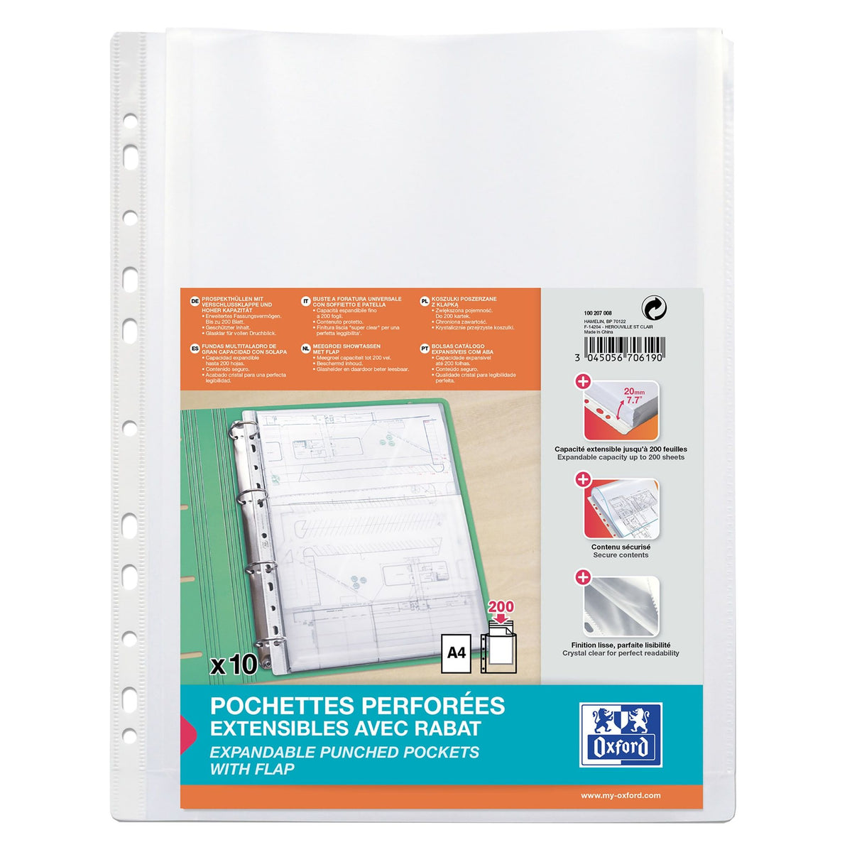 Oxford -  Showtas  a4 pp 200µ glashelder 10 stuks