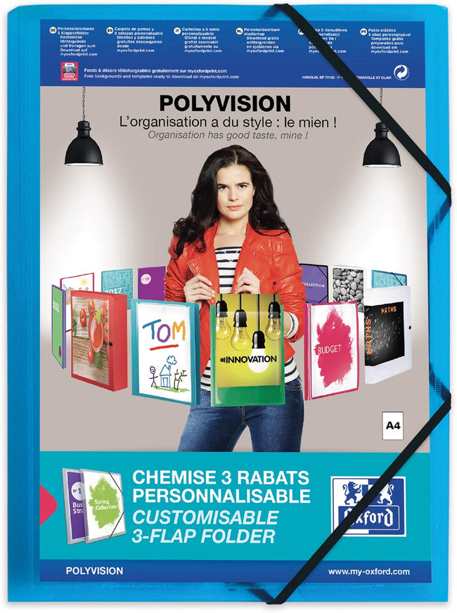Oxford -   Polyvision elastomap, formaat A4, uit PP, transparant blauw