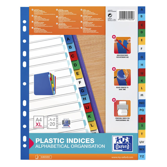 Oxford -  Tabbladen  a4+ 11r pp a-z 20dlg kleur | 25 stuks