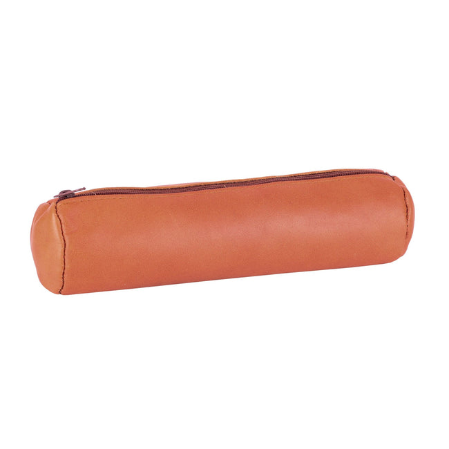 Oxford -  Pennenetui  22x6cm leer rond karamelbruin
