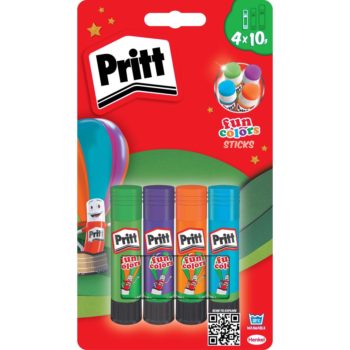 Pritt -  plakstift Fun Colors 10 g, blister van 4 stuks