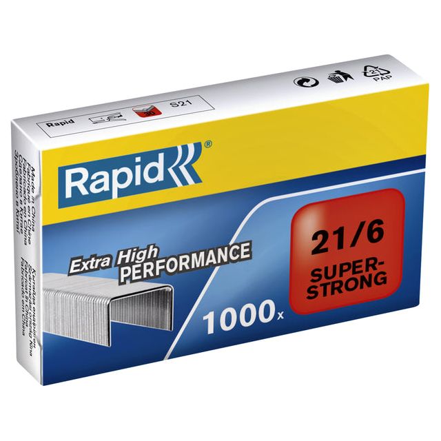 Rapid - Staples 21/6 Galv Super Strong 1000st | Omdoos une pièce à 5 boîtes x 1000