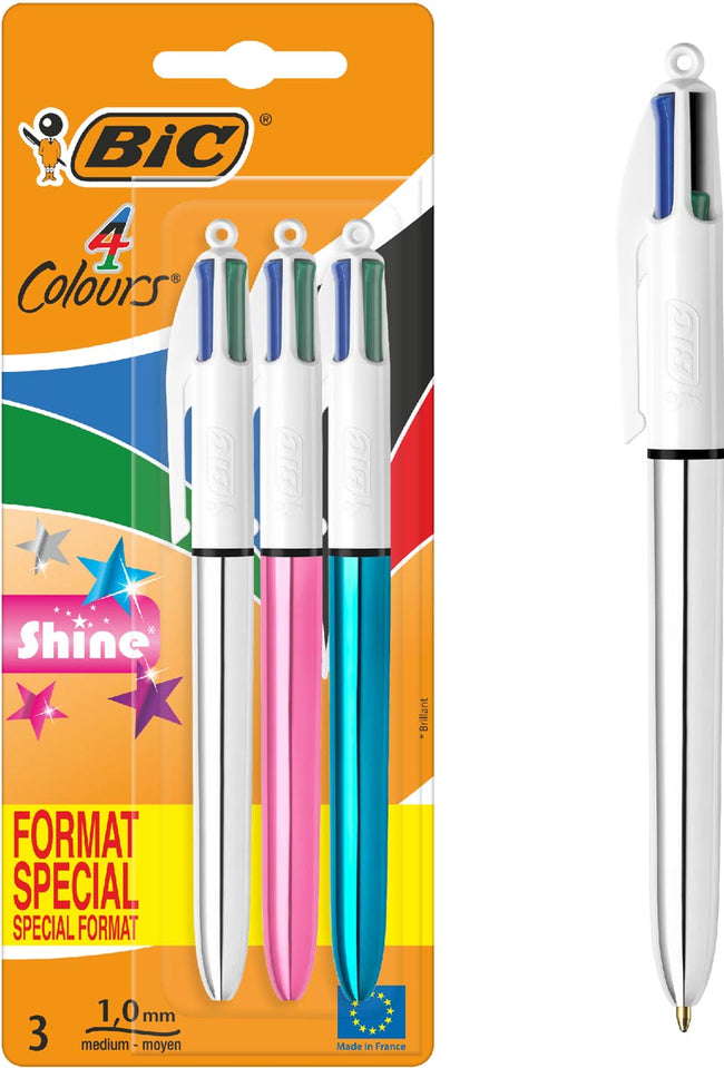 BIC -  Colours Shine 4-kleurenbalpen, medium, klassieke inktkleuren, blister van 3 stuks (afbeelding 2)