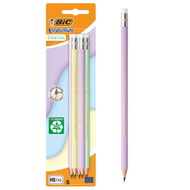 BIC -  Potlood  hb met gom pastel assorti blister 5st | 25 stuks