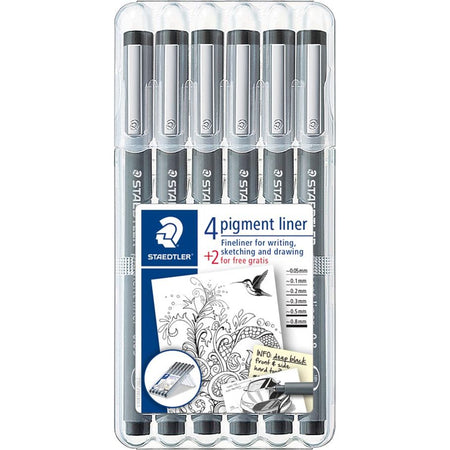 Staedtler - Fineliner Pigment 308 negro set 4+2 gratis
