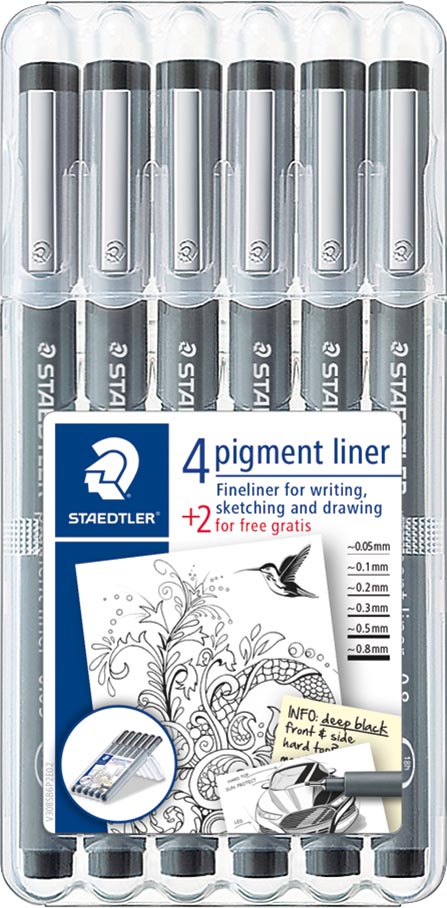 Staedtler - Fineliner Pigment 308 black set 4+2 free