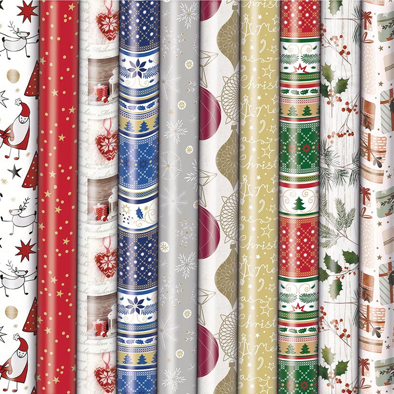 Klika -  Geschenkpapier Kerst Präsenta, 70 cm x 2 m, geassorteerde kleuren