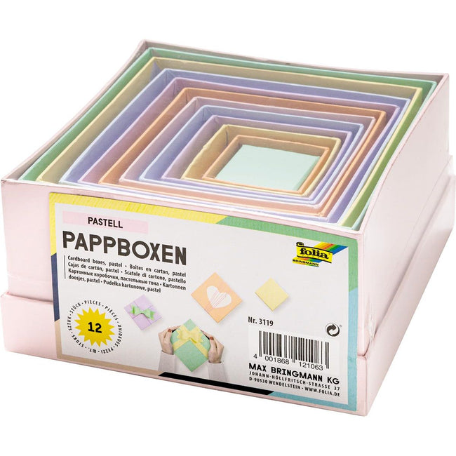 Folia -   dozen voor decoratie, vierkant, uit karton, pak van 12 stuks in geassorteerde maten, pastelkleuren