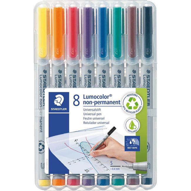 Staedtler - Lumocolor 311, marqueur OHP, non permanent, 0,8 mm, boîte de 8 pièces en couleurs assorties