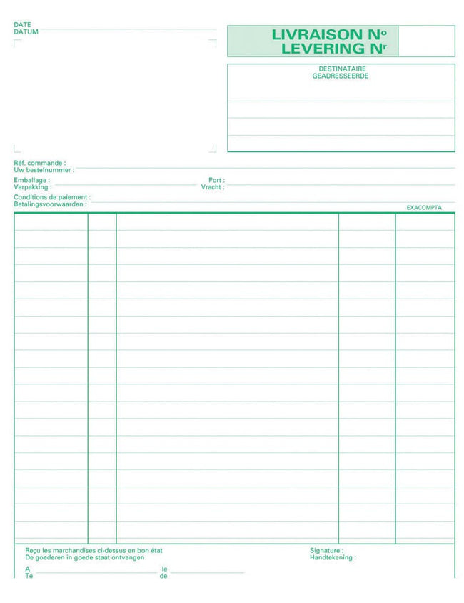 Exacompta -  leveringen, ft 21 x 18 cm, tripli (50 x 3 vel), tweetalig (NL/FR)
