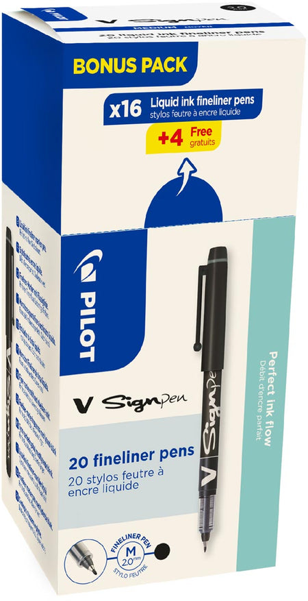 Pilot -  fineliner V-Sign Pen, doos van 16 + 4 stuks, zwart