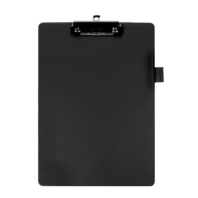 Quantore - Clipboard A4 standing PVC black with 100mm clamp + pen loop
