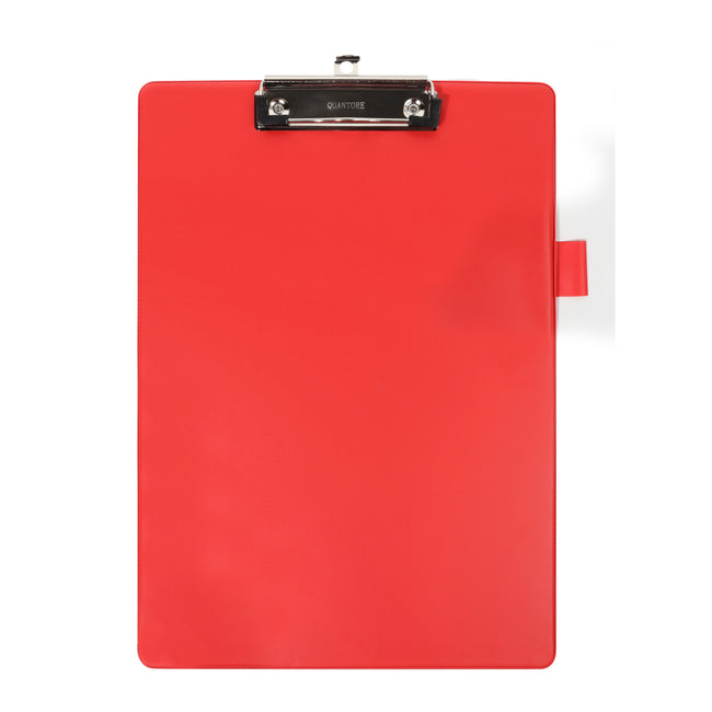 Quantore - Porte-bloc A4 debout PVC rouge avec pince 100mm + passant pour stylo | 12 pièces