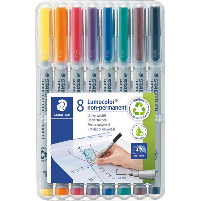 Staedtler - Lumocolor 316, marqueur OHP, non permanent, 0,6 mm, boîte de 8 pièces en couleurs assorties