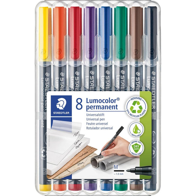 Staedtler -  Lumocoler 317, OHP-marker, permanent, 1,0 mm, etui van 8 stuks in geassorteerde kleuren