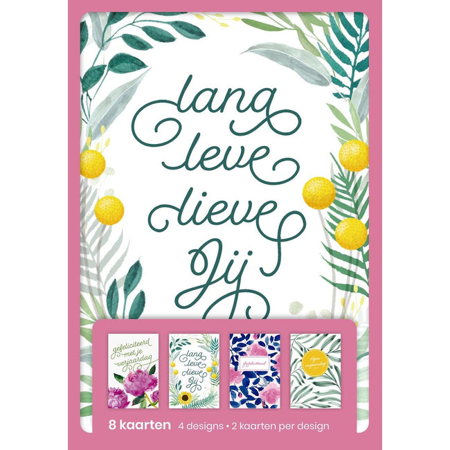 Hallmark -   wenskaarten, lang leve lieve jij, blister van 8 stuks