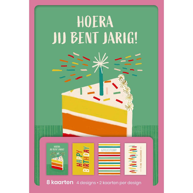Hallmark -   wenskaarten, hoera jij bent jarig, blister van 8 stuks