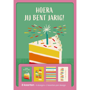 Hallmark -  wenskaarten, hoera jij bent jarig, blister van 8 stuks
