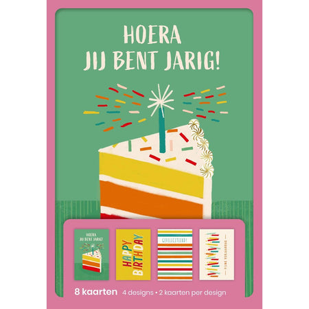 Poinçon - cartes de voeux, hourra c'est ton anniversaire, blister de 8 pièces