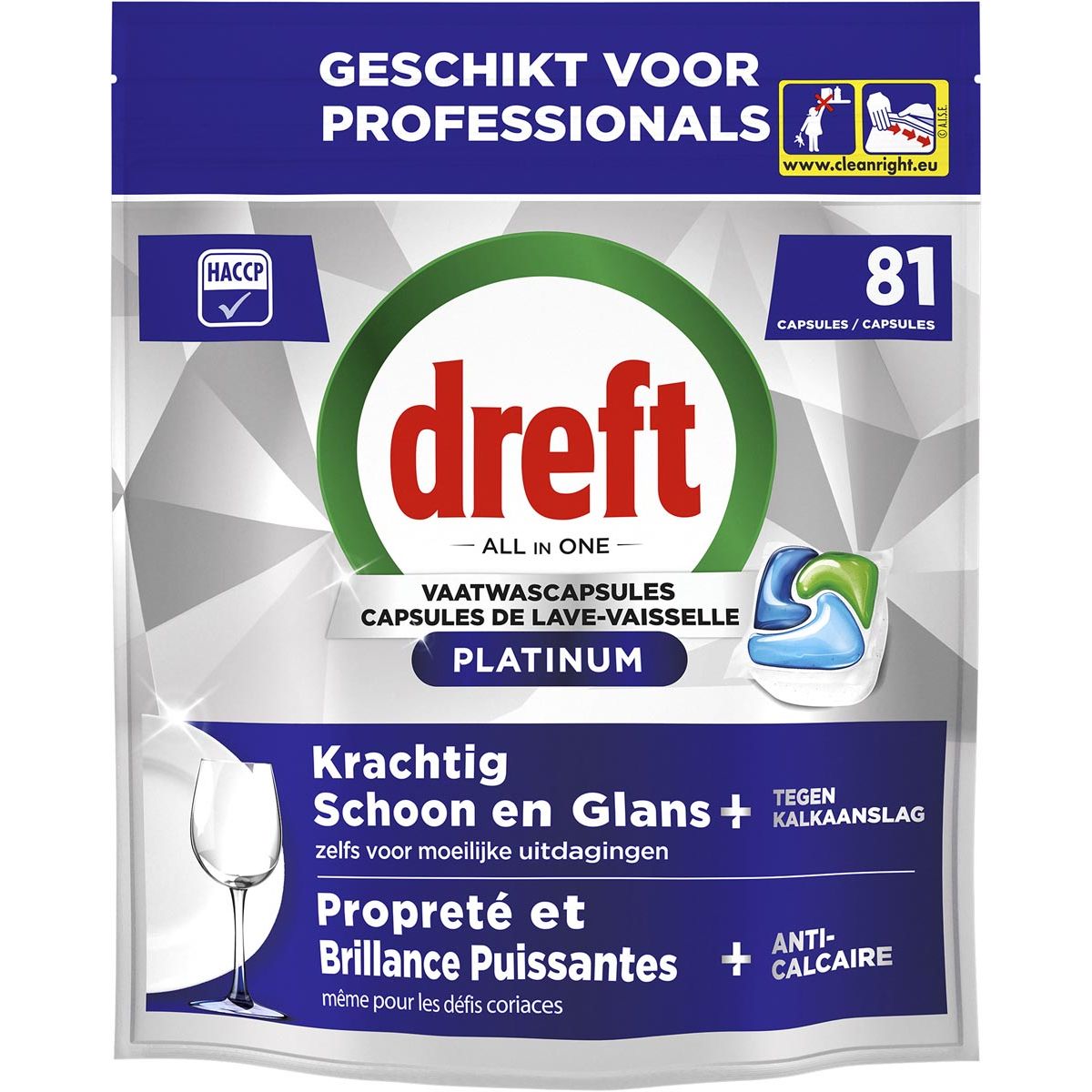 Dreft -  Pro Platinum vaatwastabletten, Regular, pak van 81 capsules