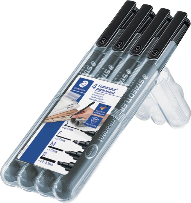 Staedtler - Lumocolor 319, marqueur permanent spécial, 4 pièces de différentes largeurs d'écriture, noir