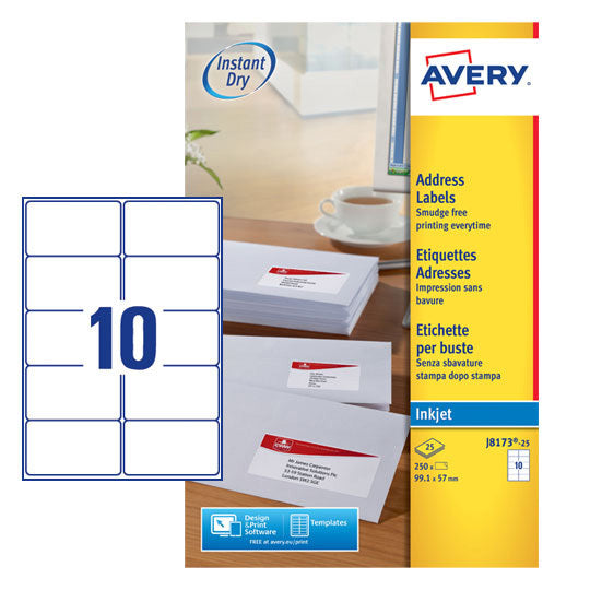 Avery -  Etiket  j8173-25 99.1x57mm wit 250st | 5 stuks