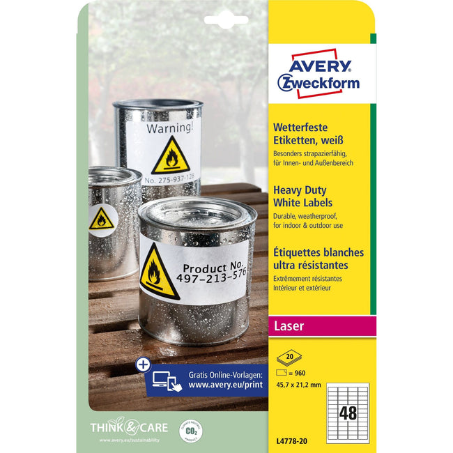 Avery -  Etiket  l4778-20 45.7x21.2mm wit 960st
