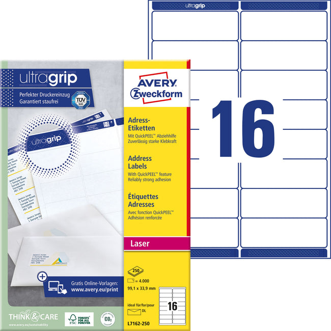 Avery -  Etiket  l7162-250 99.1x33.9mm wit 4000st