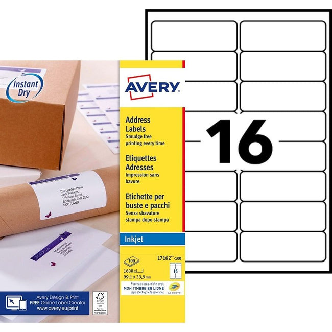Avery -  Etiket  j8162-100 99.1x33.9mm wit 1600st
